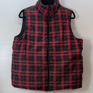 Merona Red and Black Plaid Reversible Puffer Vest